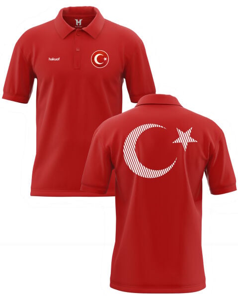 Yakalı Ay Yıldız Baskılı Pamuklu Tişört Metalize Orijinal Türk Bayrağı