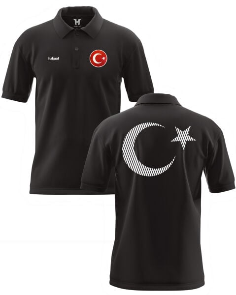Yakalı Ay Yıldız Baskılı Pamuklu Tişört Metalize Orijinal Türk Bayrağı