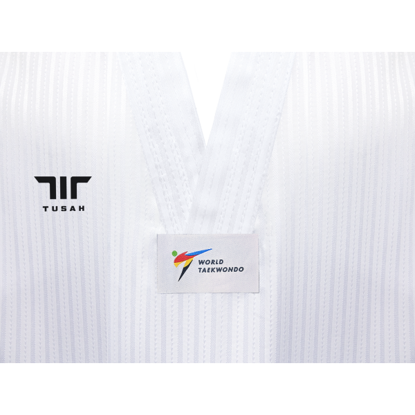 TUSAH NOVA Beyaz Yaka Taekwondo Elbisesi WT Onaylı Dobok Tekvando Baskılı