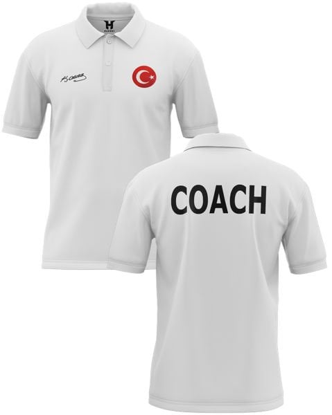 Yakalı Coach Baskılı Atatürk İmzalı Tişört Metalize Orijinal Türk Bayrağı