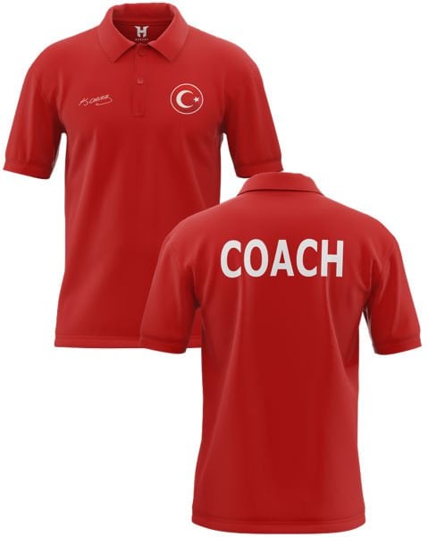 Yakalı Coach Baskılı Atatürk İmzalı Tişört Metalize Orijinal Türk Bayrağı
