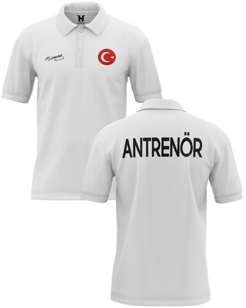 Yakalı Antrenör Baskılı Atatürk İmzalı Tişört Metalize Orijinal Türk Bayrağı