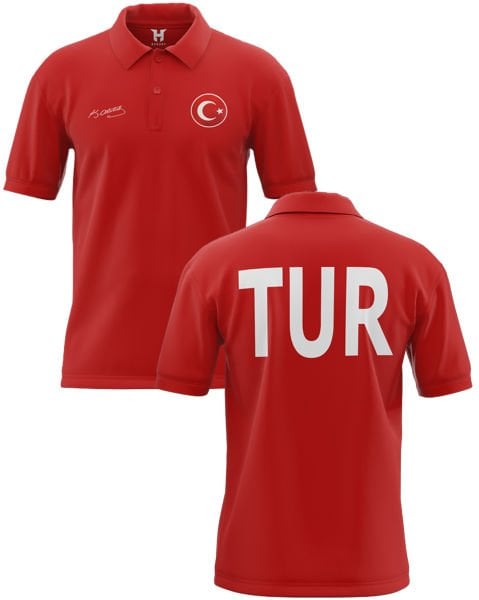 Yakalı Atatürk İmzalı TUR Tişört Metalize Orijinal Türk Bayrağı